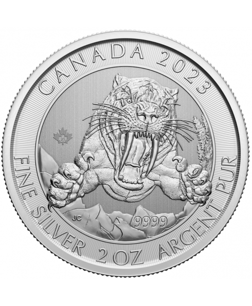 2023 2 oz Canada Smilodon Sabre-Tooth Cat 99.99% Silver Coin BU